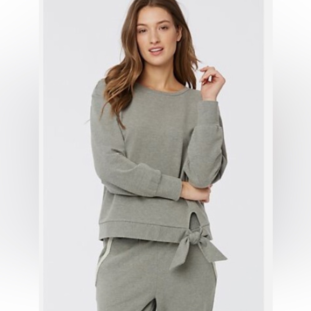 NYDJ Forever Comfort Heather Grey Front Tie French Terry Sweatshirt & Jogger Set